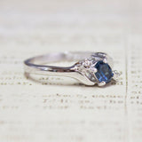 Vintage Ring Sapphire & Clear Austrian Crystals 18k White Gold Electroplated September Birthstone by PVD Vintage Jewelry