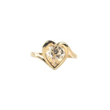 Vintage 1970s Heart Shape Ring with Clear Austrian Crystal 18k Yellow Gold Electroplated by PVD Vintage Jewelry