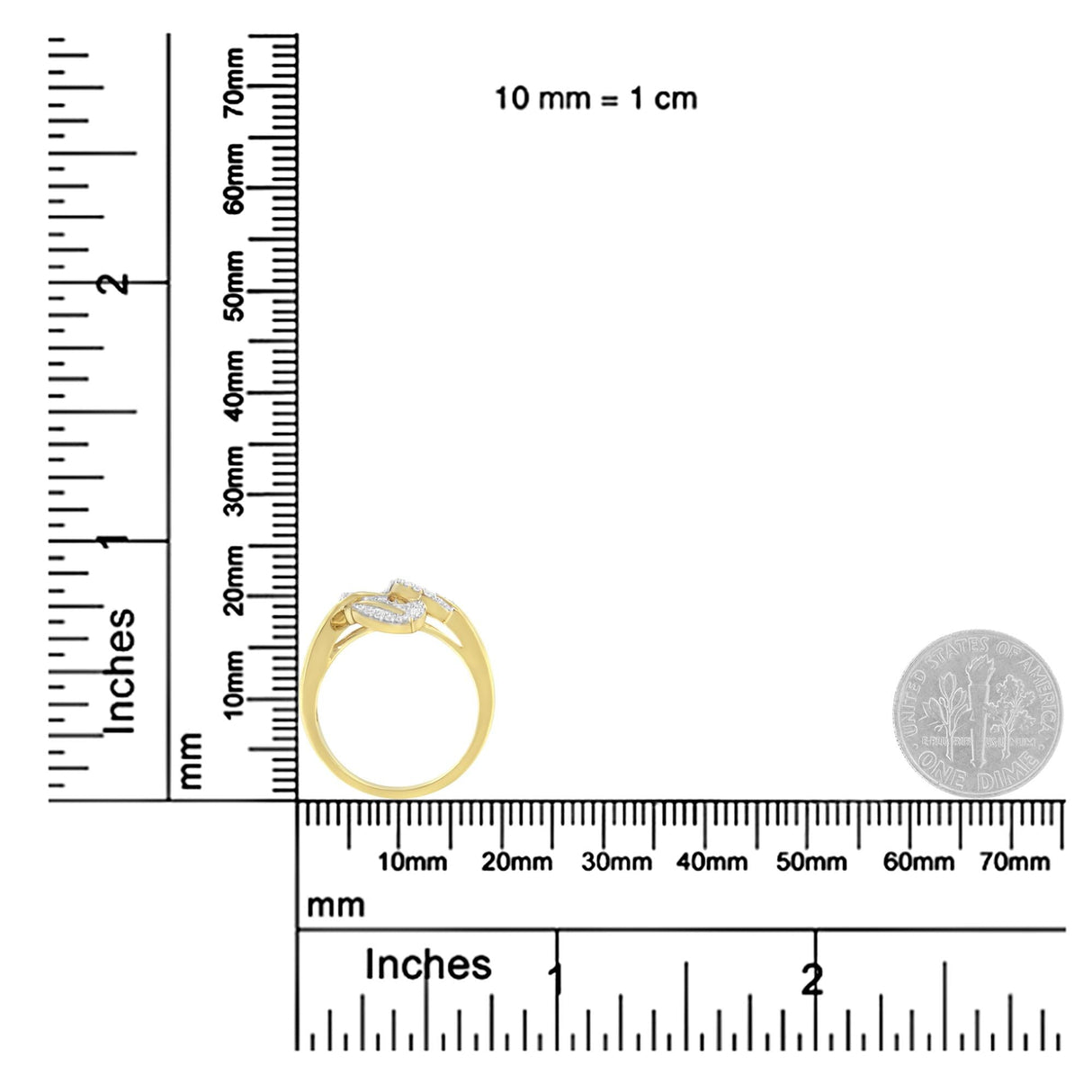 18K Yellow and White Gold Plated .925 Sterling Silver 3/8 Cttw Baguette and Round Diamond Bypass Triple Leaf Ring (I-J Color, I1-I2 Clarity) by Haus of Brilliance