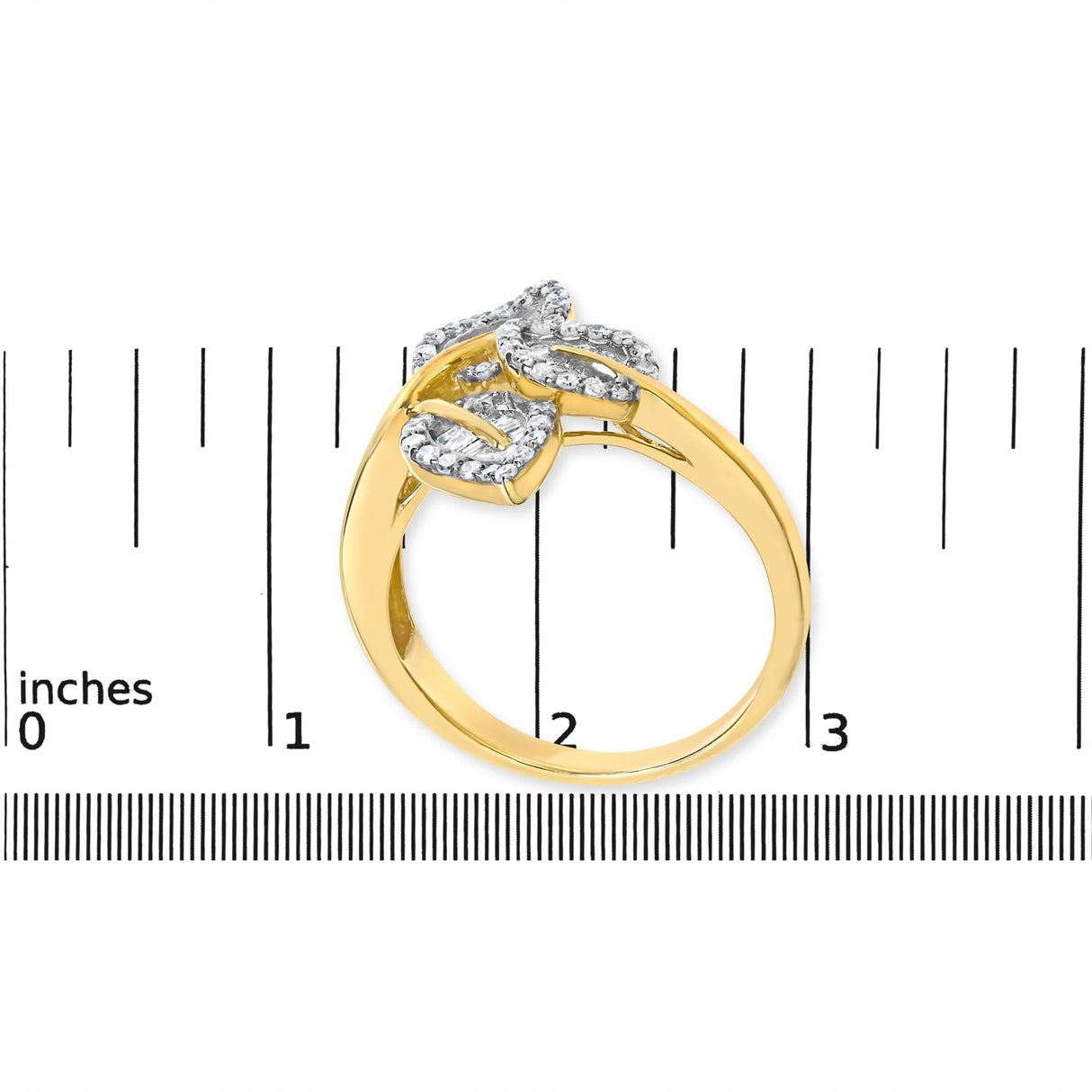 18K Yellow Gold Plated .925 Sterling Silver 1/2 Cttw Baguette and Round Diamond Bypass Triple Leaf Ring (I-J Color, I1-I2 Clarity) by Haus of Brilliance