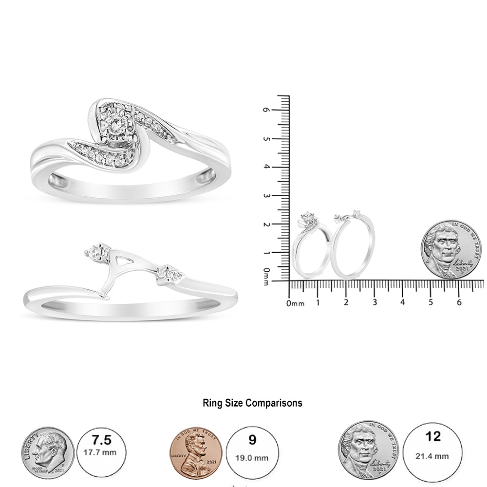 .925 Sterling Silver 1/10 Cttw Diamond Swirl and Bypass Bridal Set Ring and Band (I-J Color, I3 Clarity) by Haus of Brilliance