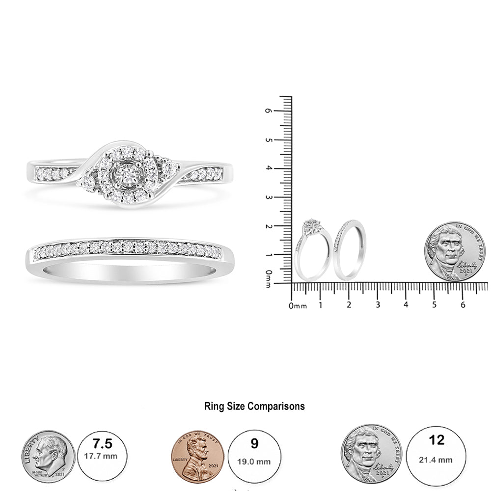 .925 Sterling Silver 1/4 Cttw Diamond Halo and Swirl Engagement Ring and Wedding Band Set (I-J Color, I3 Clarity) by Infinite Jewels