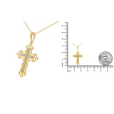 10K Yellow Flashed .925 Sterling Silver 1/4 Cttw Champagne Diamond Filigree Cross Pendant Necklace (K-L Color, I1-I2 Clarity) - 18" by Haus of Brilliance