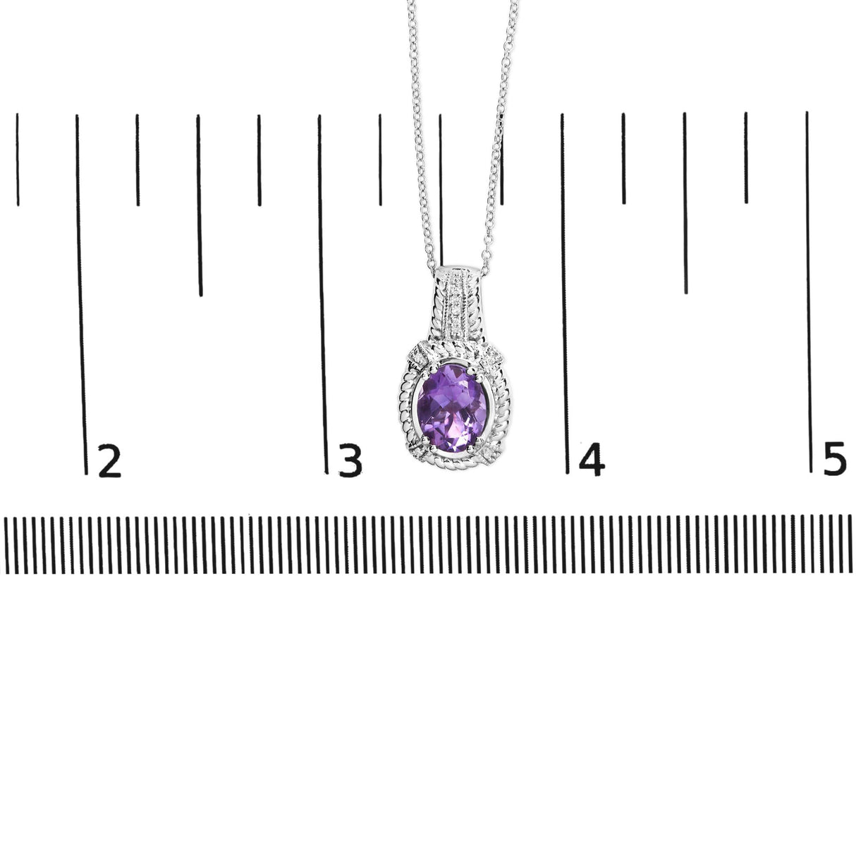 .925 Sterling Silver 9x7mm Oval Purple Amethyst and Round Diamond Accent Fashion Drop Pendant 18 Inch Necklace (I-J Color, I1-I2 Clarity) by Infinite Jewels