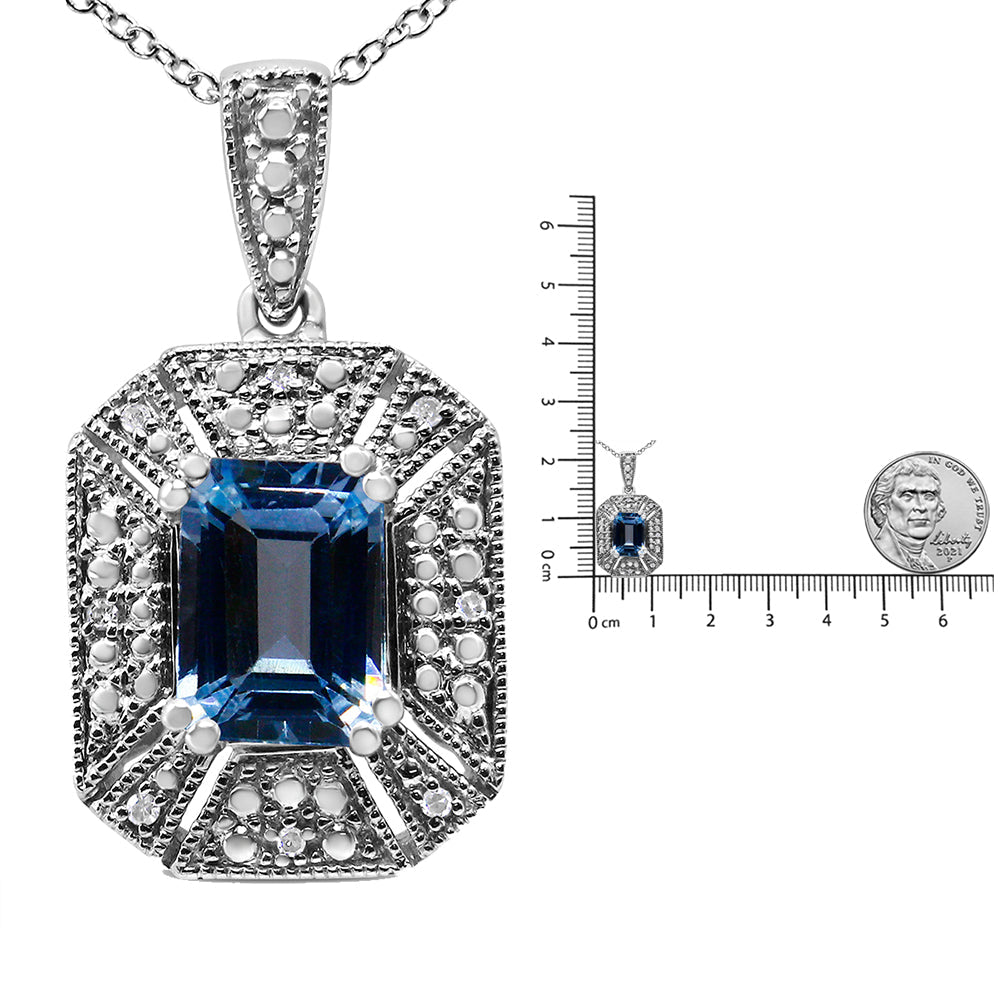 .925 Sterling Silver Blue Topaz and Diamond Accent Art Deco Style 18" Pendant Necklace (I-J Color, I1-I2 Clarity) by Infinite Jewels