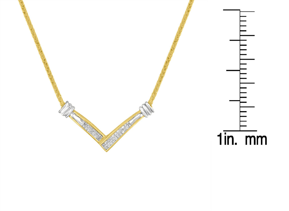 14K Yellow and White Gold 1/4 Cttw Princess Cut Diamond Channel-Set “V” Shape 18" Pendant Necklace (H-I Color, SI2-I1 Clarity) by Infinite Jewels