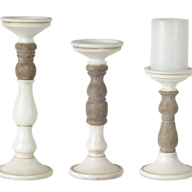 Ivory Candle Holder with Wood Accent (Set of 3)