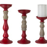Red Candle Holder with Wood Accent (Set of 3)