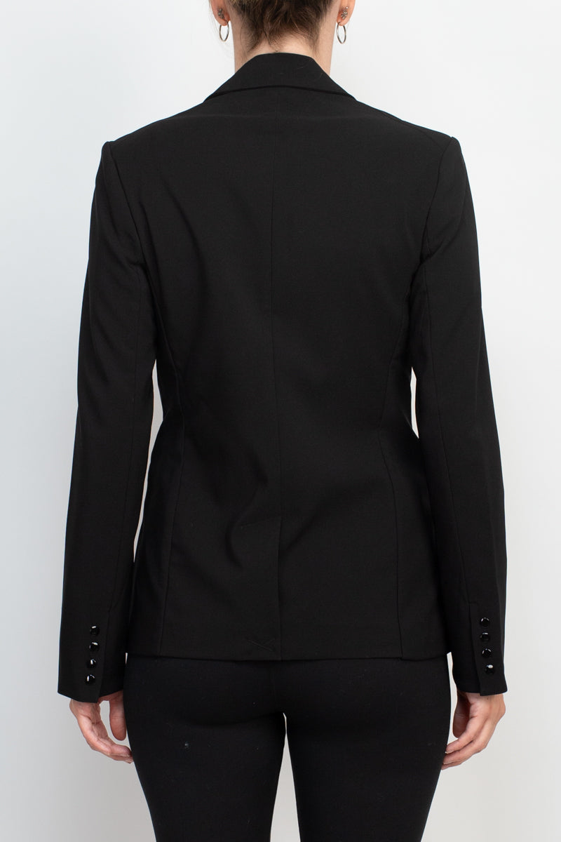 Truth lapel collar one button closure long sleeve woven blazer with zipper pocket by Curated Brands