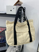 Simple Casual 3 Colors Canvas Big Pocket Bag by migunica