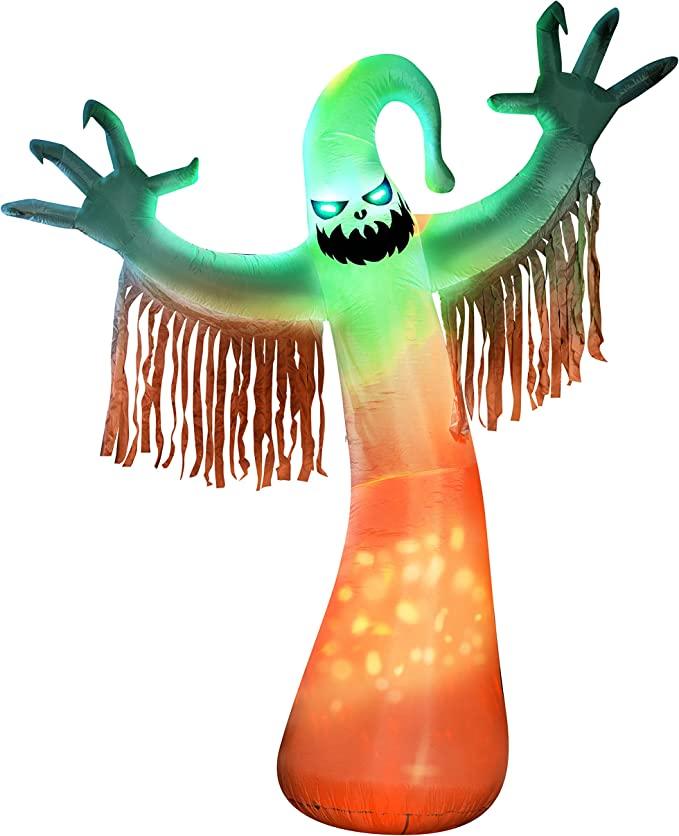 10 Ft Halloween Inflatables Ghost Decoration, Built-in Orange LED Lights with Flame by Js House - Vysn