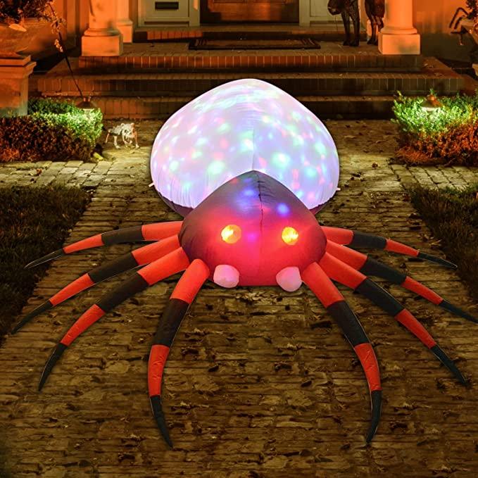 4 FT Width Halloween Inflatable Outdoor Red Legged Spider with Magic Light by Js House - Vysn