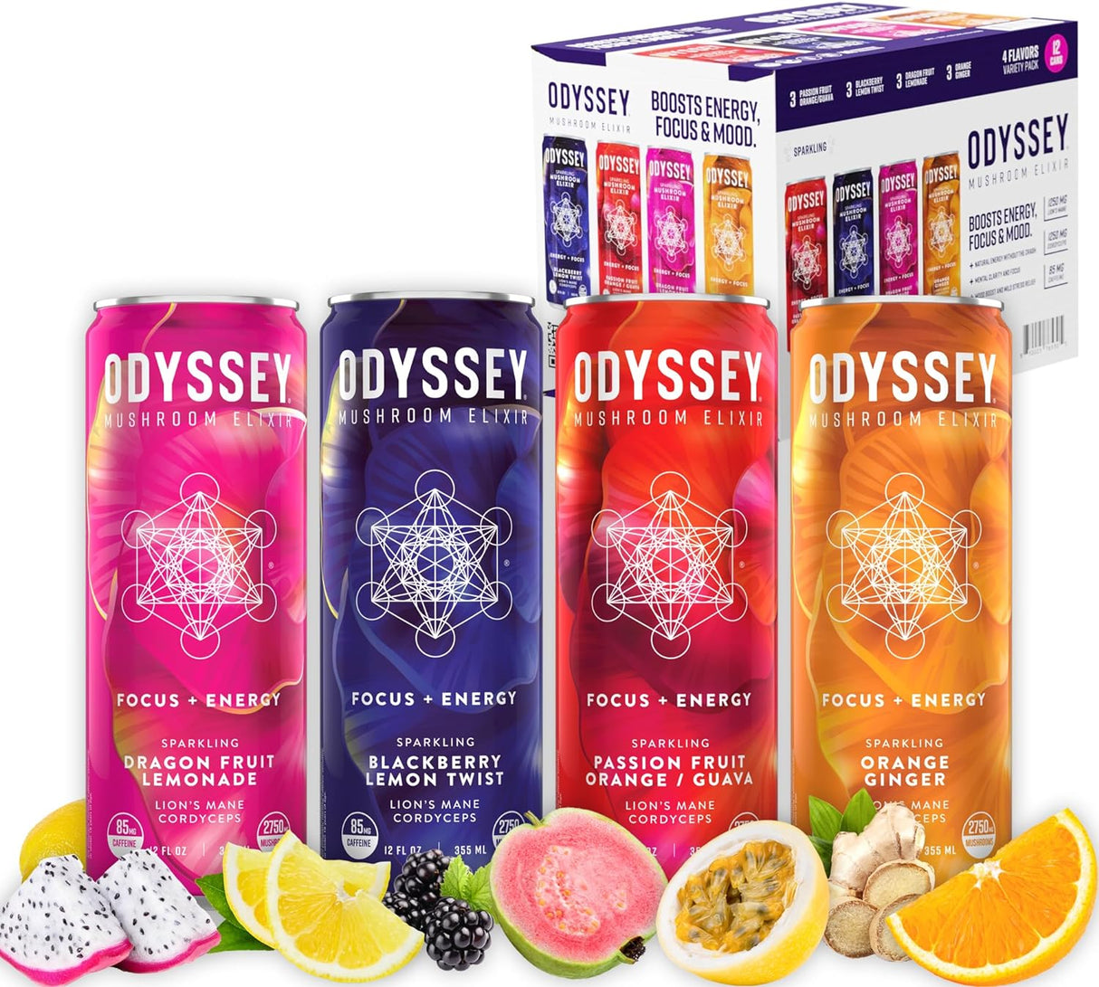 Core Variety Pack 85mg Caffeine Sparkling Energy Drink 12 Pack by OdysseyElixir