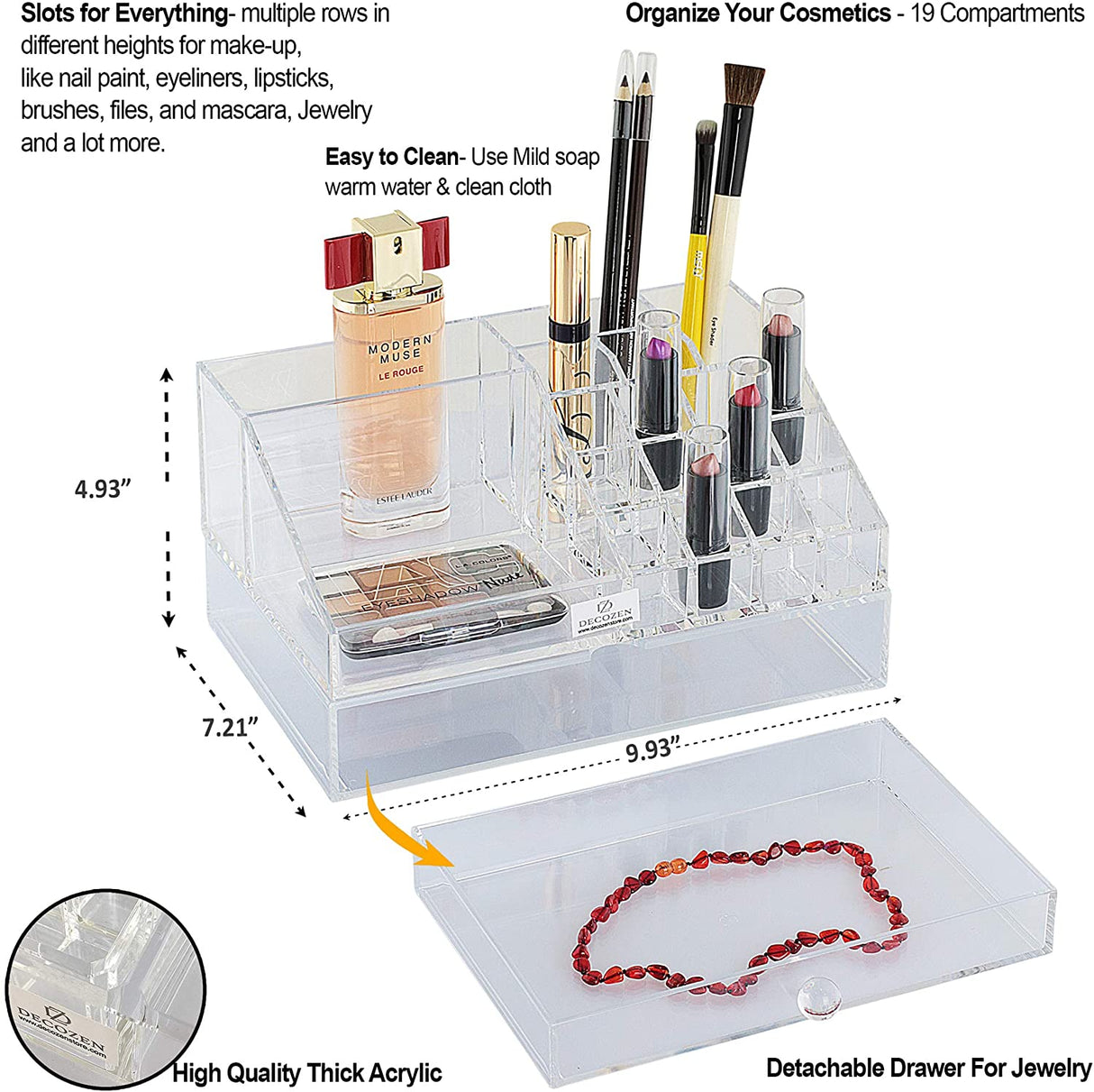 Clear Makeup Organizers - 19 Slots and 1 Drawer by Decozen