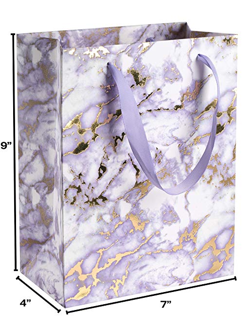 Marble Purple Design Foil Stamped Gift Bags 24 Pack 9"X 7"X 4" by Hammont