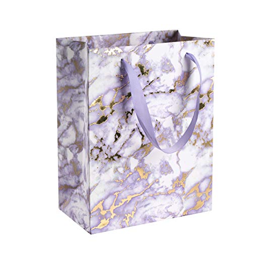 Marble Purple Design Foil Stamped Gift Bags 24 Pack 9"X 7"X 4" by Hammont