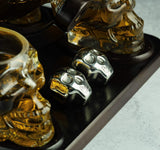 Skull Skeleton Wine & Whiskey Globe Decanter Set 850 mL With 4 Skull Head 3oz Skeletons Shot Glasses And Skull Chillers Wooden Base Decor Glass Goth Spooky Drinking Glassware The Wine Savant by The Wine Savant - Vysn