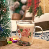 Set of 2 Holly Jolly Christmas Design Tumbler Mugs - Confetti Filled 9.5 oz Decorated Christmas Glass - Perfect for Wine, Eggnog, Cocoa, Holiday Parties & Festivities - 4.25" High, 9.5 oz Capacity by The Wine Savant