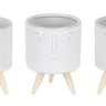 Porcelain Face Planter with Wooden Legs (Set of 3)
