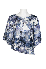 Alex Evenings Boat Neck 3/4 Sleeve Multi Print Asymmetrical Triple Tier Hem Chiffon Top by Curated Brands