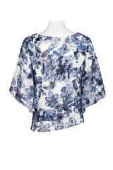 Alex Evenings Boat Neck 3/4 Sleeve Multi Print Asymmetrical Triple Tier Hem Chiffon Top by Curated Brands