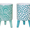 Blue Patterned Pot with Legs (Set of 2)