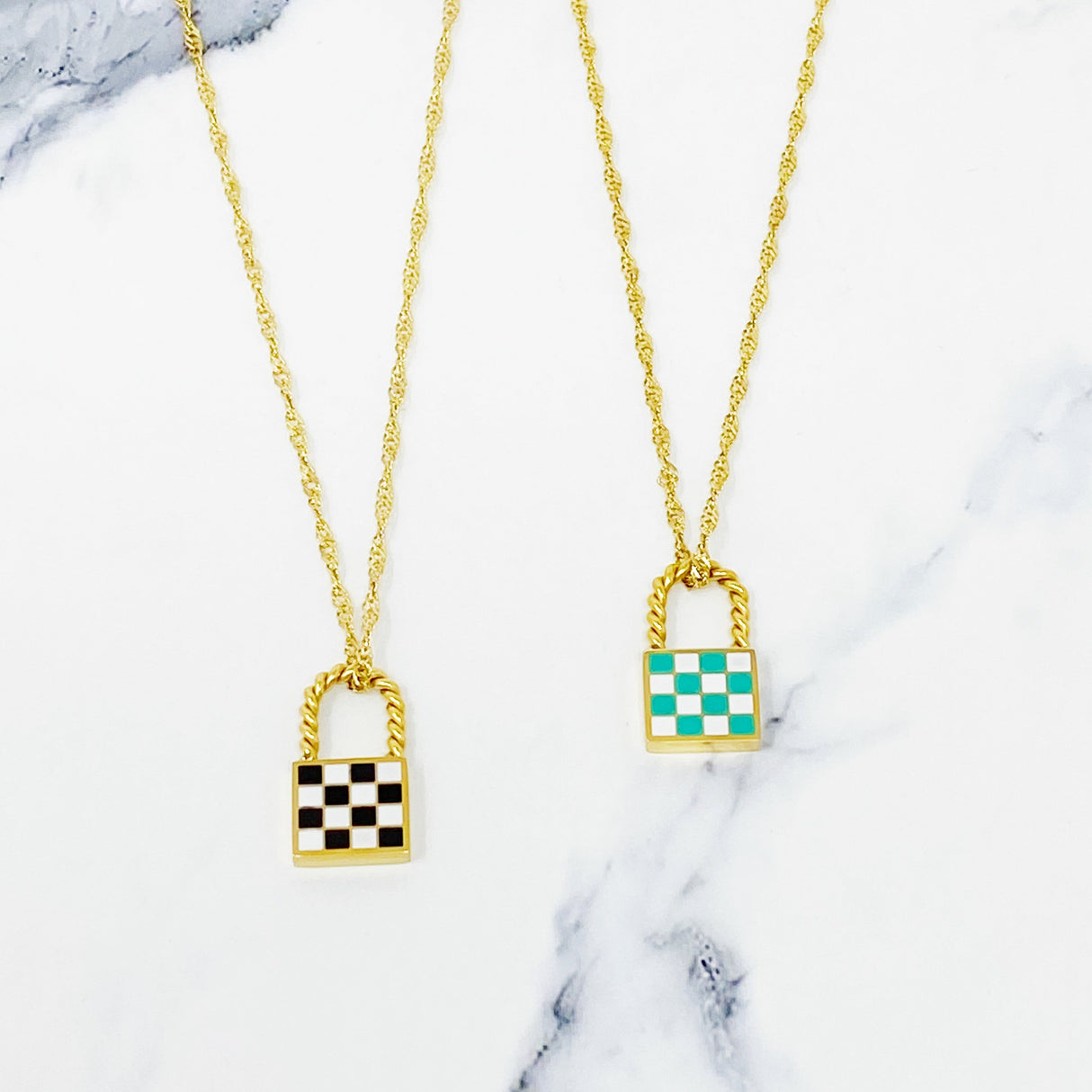 Checkered Locket Necklace by Ellisonyoung.com