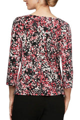 Alex Evenings Cowl Neck 3/4 Sleeve Multi Print Jersey Top by Curated Brands