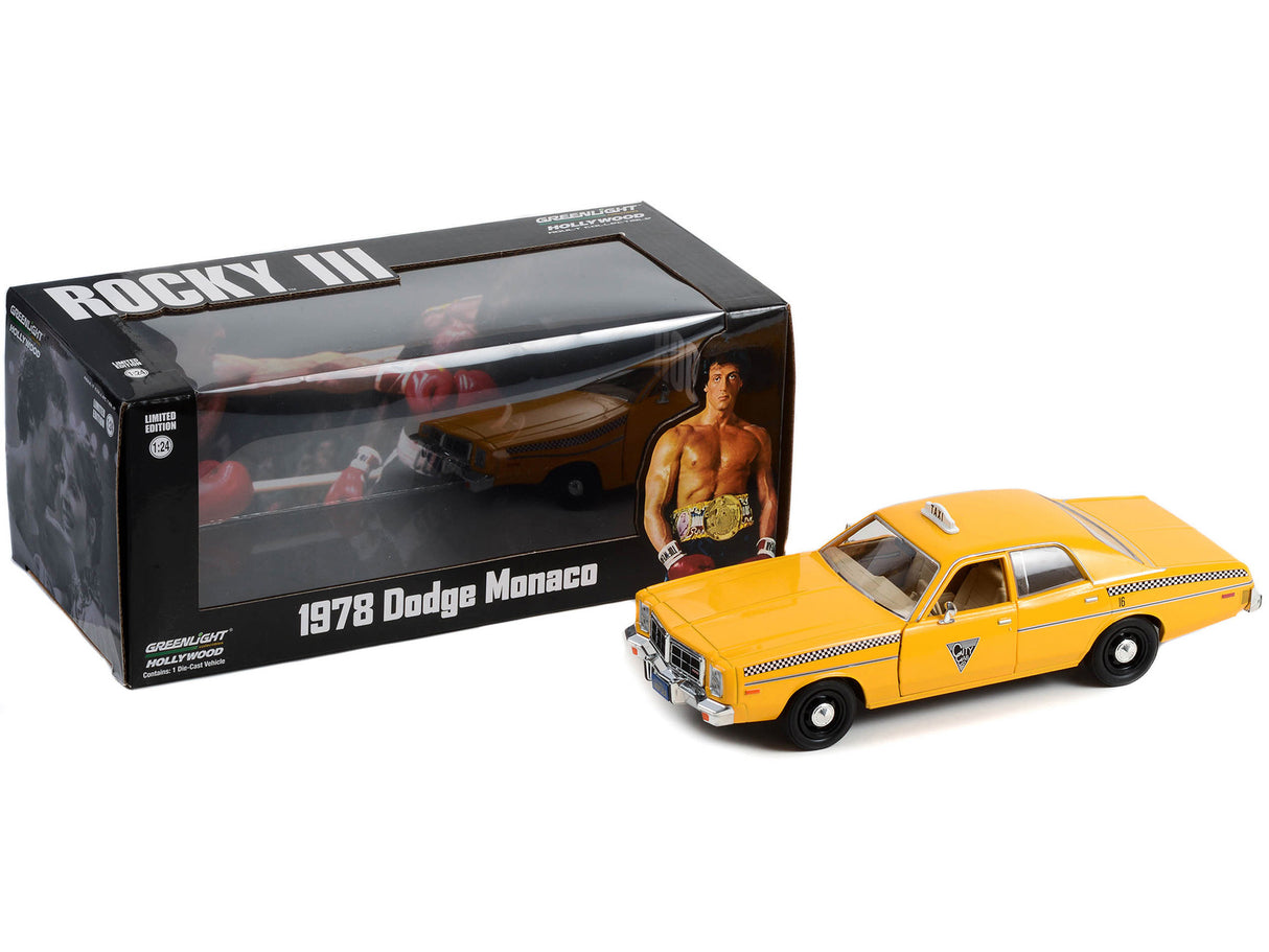 1978 Dodge Monaco Taxi "City Cab Co." Yellow "Rocky III" (1982) Movie 1/24 Diecast Model Car by Greenlight