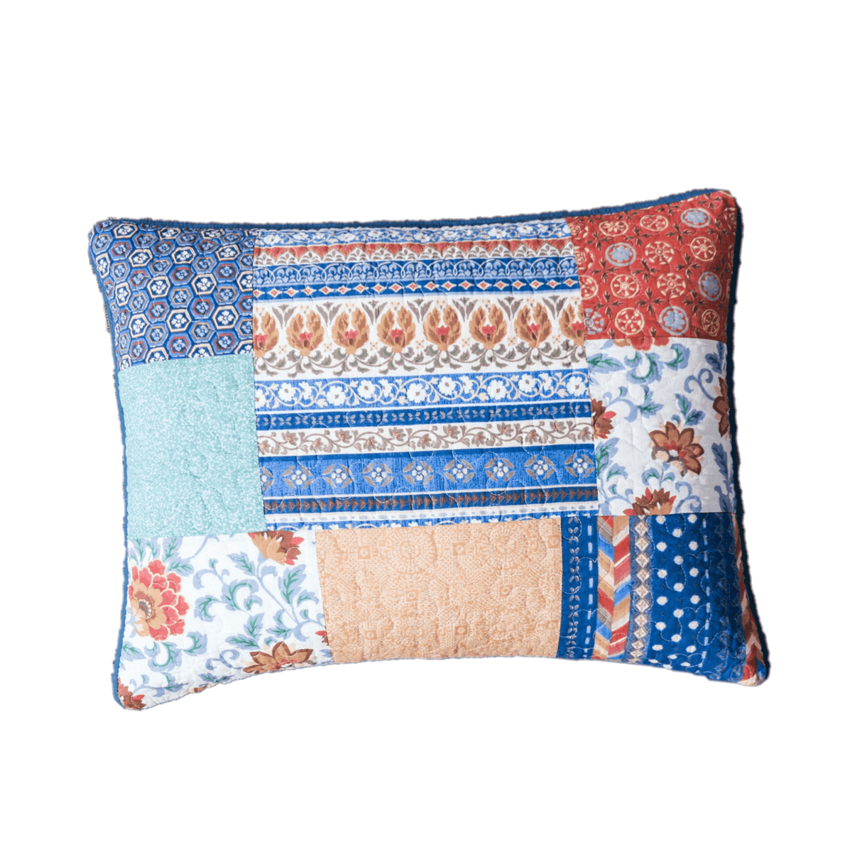 DaDa Bedding Bohemian Vibes Mediterranean Blue Patchwork Floral Pillow Sham (JHW878) by DaDa Bedding Collection