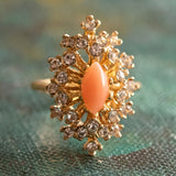 Vintage Ring Genuine Opal with Clear and Ruby Austrian Crystals 18kt Yellow Gold Electroplated by PVD Vintage Jewelry