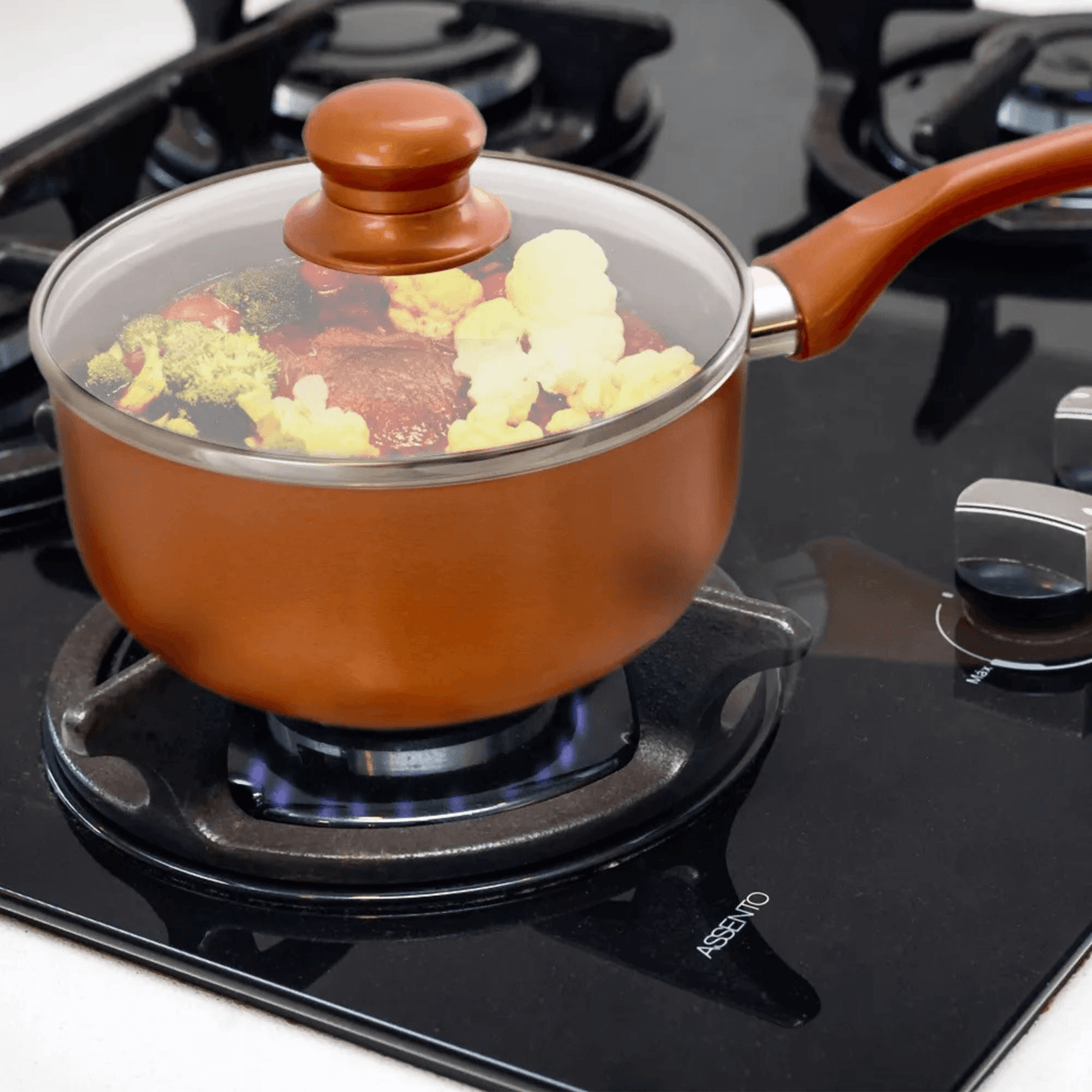 Better Chef 1.5Qt Ceramic-Coated Copper-Tone Saucepan with Glass Lid by Jupiter Gear Home