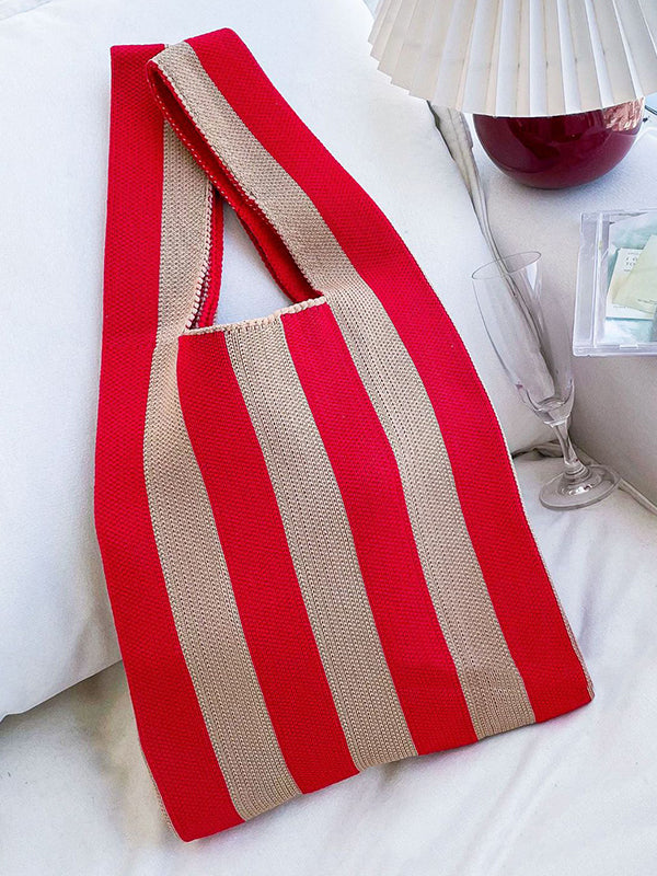 Contrast Color Striped Bags Woven Handbag by migunica