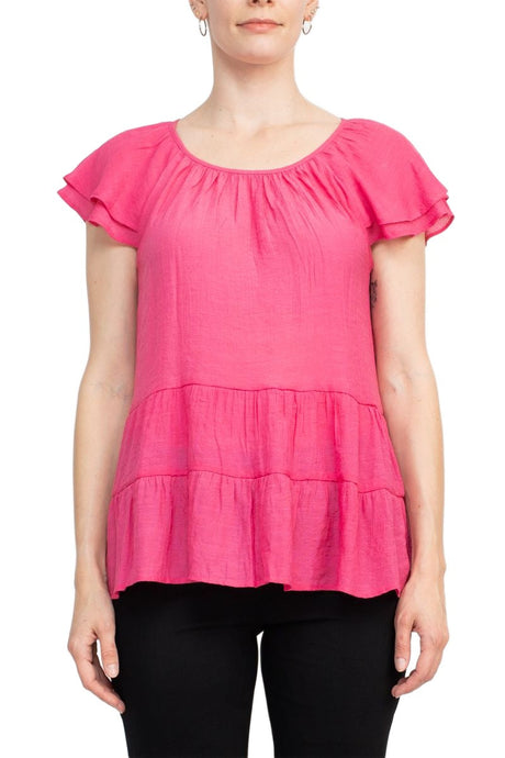 Counterparts Scoop Neck Cap Sleeve Ruched Rayon Top by Curated Brands