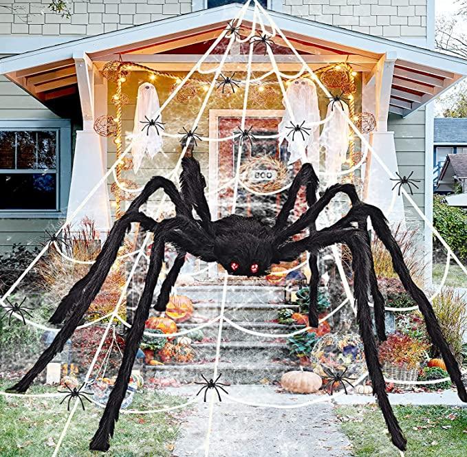 Giant Spider Web Set for Halloween Decorations Outdoor with 59" Large Spider 275" #ns23 _mkpt4 by Js House - Vysn