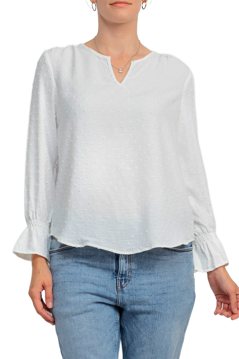 Counterparts Split V- Neck Popover Elastic Cuff Textured Top by Curated Brands