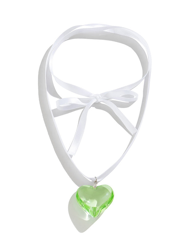 Heart Shape Streamer Tied Necklaces Accessories by migunica