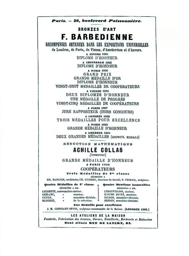 1886 Catalog of the French Bronze Foundry of F. Barbedienne of Paris by Schiffer Publishing