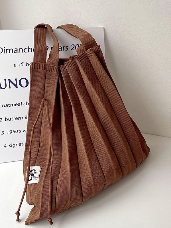 Pleated Solid Color Woven Handbag by migunica