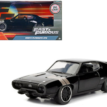 Dom's Plymouth GTX Black with Silver Stripes Fast & Furious F8 "The Fate of the Furious" Movie 1/32 Diecast Model Car by Jada