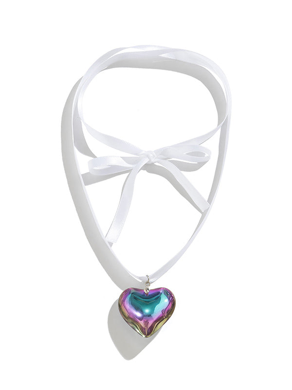 Heart Shape Streamer Tied Necklaces Accessories by migunica