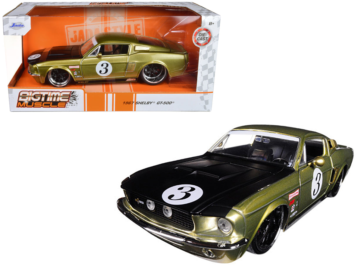 1967 Ford Shelby GT-500 #3 Gold with Matt Black Hood "Big Time Muscle" 1/24 Diecast Model Car by Jada