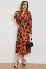 Floral Smocked Long Flounce Sleeve Dress by Faz