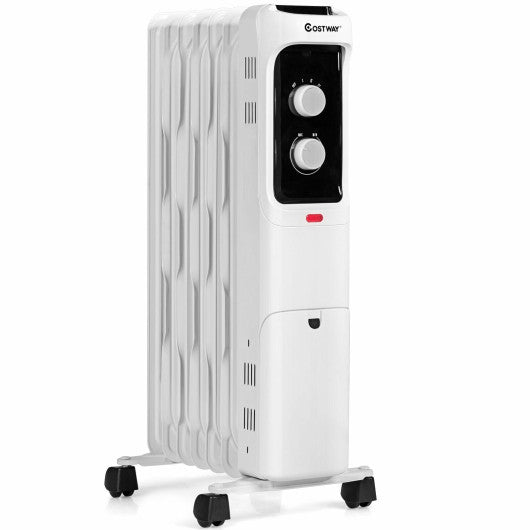 1500W Oil Filled Portable Radiator Space Heater with Adjustable Thermostat-White