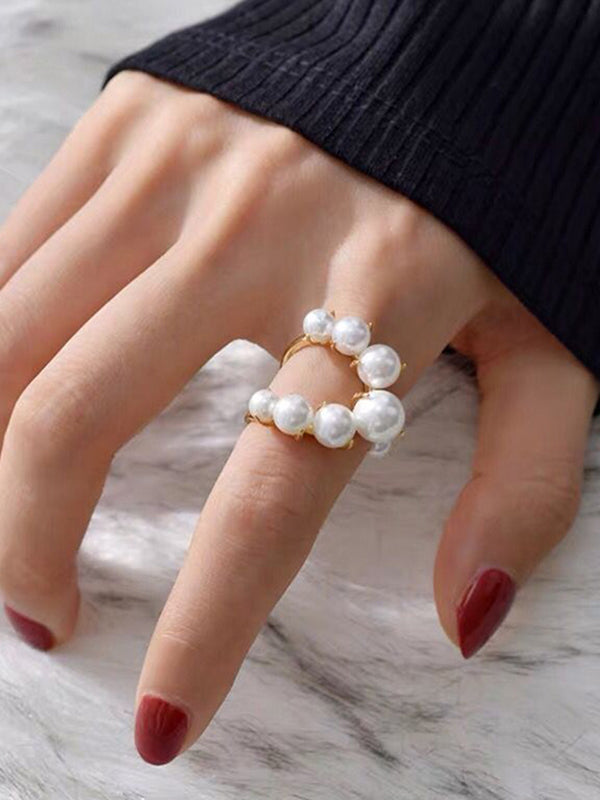 Adjustable Geometric Imitation Pearl Rings Accessories by migunica