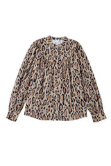 Light French Beige Leopard Print Balloon Sleeve Loose Blouse