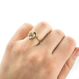 Vintage 1970s Heart Shape Ring with Clear Austrian Crystal 18k Yellow Gold Electroplated by PVD Vintage Jewelry