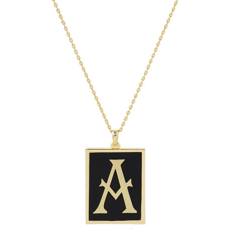 Gold Dipped Enamel Rectangle Monogram Pendant Necklace by Madeline Love