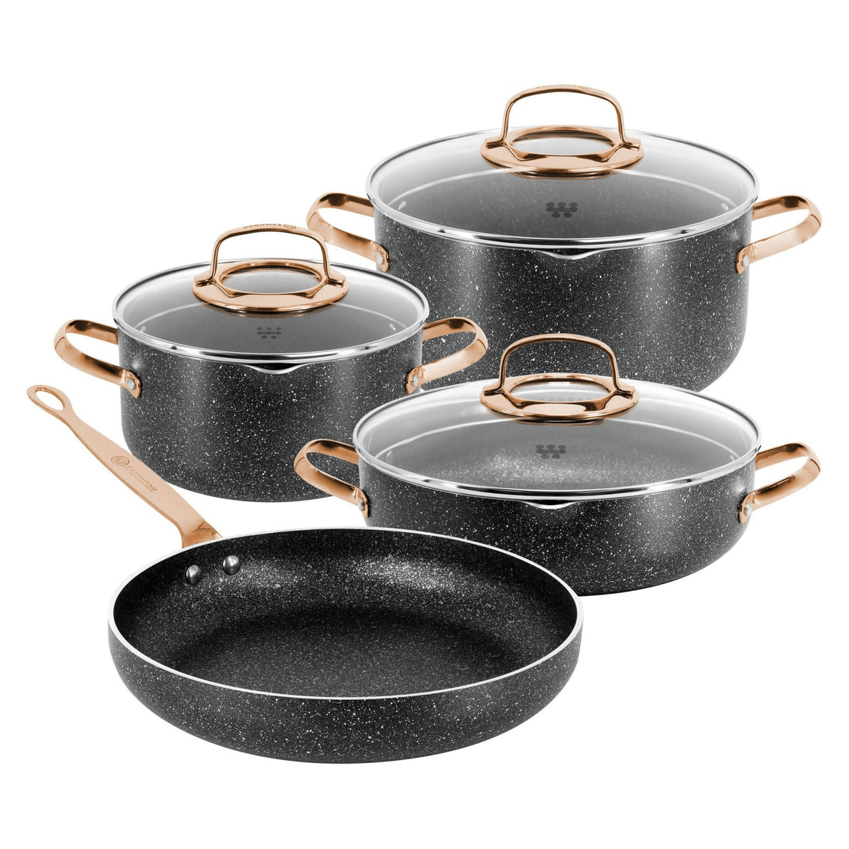 Korkmaz Galaksi Alu. 7Pcs Cookware Set - Rose Gold - Black