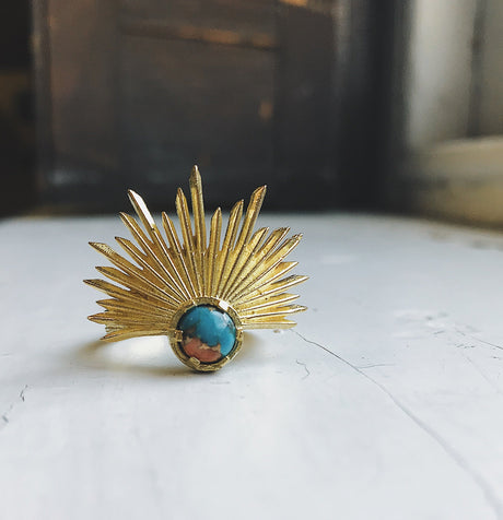 Sun Goddess Ring with Copper Oyster Turquoise by Yugen Handmade